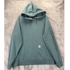 Carhartt Teal Pullover Hoodie with Sleeve Logo